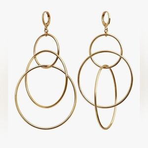 Dangle Hoop‎ Earrings for Women, 14k Gold Plated High Polished Cute